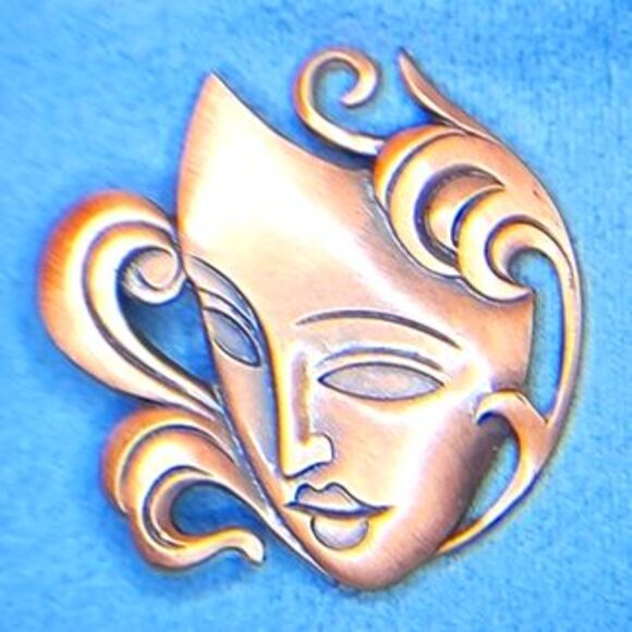 Vintage Style Masquerade Copper Colored Brooch Pin - Picture 1 of 3